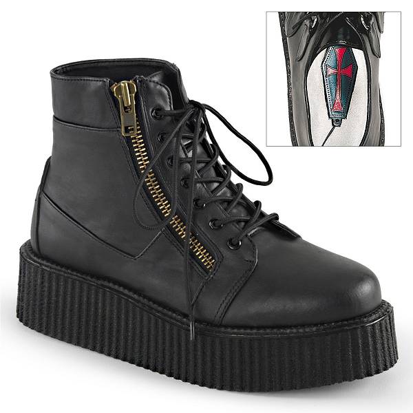 Demonia V-CREEPER-571 Black Vegan Leather Schuhe Herren D159-743 Gothic Creepers Schuhe Schwarz Deutschland SALE